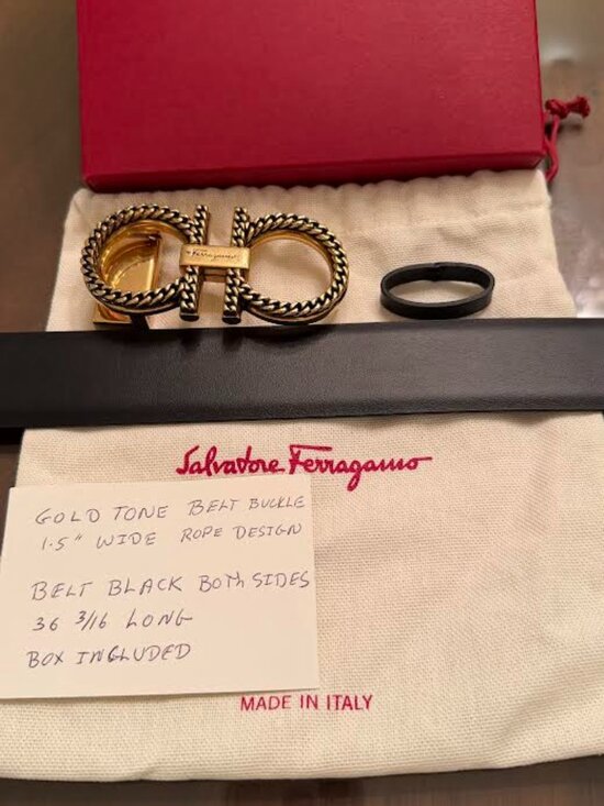 Ferragamo Gold Tone Rope Belt Black